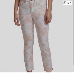 Jen 7 Floral pink white Print Jeans 6 petite NEW